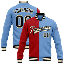 Load image into Gallery viewer, Custom Light Blue Black Red-Cream Bomber Full-Snap Varsity Letterman Split Fashion Jacket
