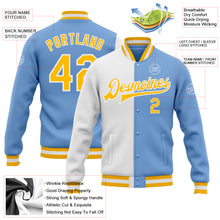 Load image into Gallery viewer, Custom Light Blue Gold-White Bomber Full-Snap Varsity Letterman Split Fashion Jacket
