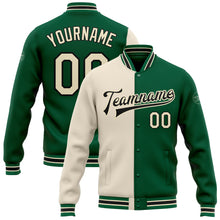 Load image into Gallery viewer, Custom Kelly Green Cream-Black Bomber Full-Snap Varsity Letterman Split Fashion Jacket
