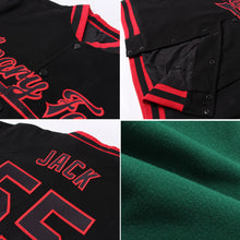 Load image into Gallery viewer, Custom Kelly Green White-Red Bomber Full-Snap Varsity Letterman Split Fashion Jacket
