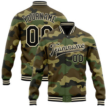 Load image into Gallery viewer, Custom Camo Black-Cream Bomber Full-Snap Varsity Letterman Salute To Service Jacket
