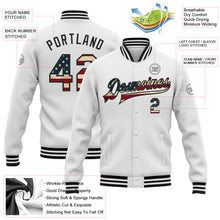 Load image into Gallery viewer, Custom White Vintage USA Flag-Black Bomber Full-Snap Varsity Letterman Jacket
