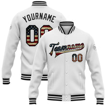 Load image into Gallery viewer, Custom White Vintage USA Flag-Black Bomber Full-Snap Varsity Letterman Jacket
