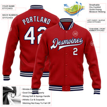 Load image into Gallery viewer, Custom Red White-Navy Bomber Full-Snap Varsity Letterman Jacket
