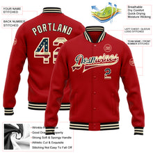 Load image into Gallery viewer, Custom Red Vintage USA Flag Cream-Black Bomber Full-Snap Varsity Letterman Jacket
