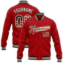 Load image into Gallery viewer, Custom Red Vintage USA Flag Cream-Black Bomber Full-Snap Varsity Letterman Jacket
