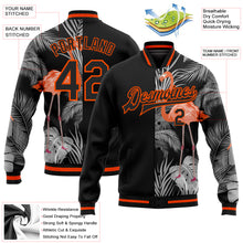 Load image into Gallery viewer, Custom Black Orange-Gray Flamingo And Tropical Hawaii Palm Plants 3D Bomber Full-Snap Varsity Letterman Jacket
