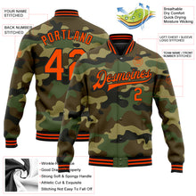 Load image into Gallery viewer, Custom Camo Orange-Black Bomber Full-Snap Varsity Letterman Salute To Service Jacket
