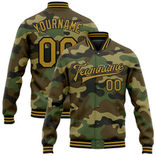 Load image into Gallery viewer, Custom Camo Old Gold-Black Bomber Full-Snap Varsity Letterman Salute To Service Jacket
