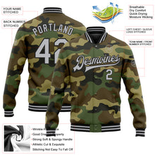 Load image into Gallery viewer, Custom Camo Gray-Black Bomber Full-Snap Varsity Letterman Salute To Service Jacket
