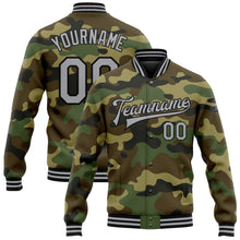 Load image into Gallery viewer, Custom Camo Gray-Black Bomber Full-Snap Varsity Letterman Salute To Service Jacket
