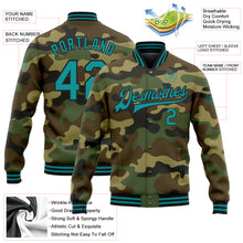 Load image into Gallery viewer, Custom Camo Teal-Black Bomber Full-Snap Varsity Letterman Salute To Service Jacket
