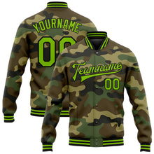 Load image into Gallery viewer, Custom Camo Neon Green-Black Bomber Full-Snap Varsity Letterman Salute To Service Jacket
