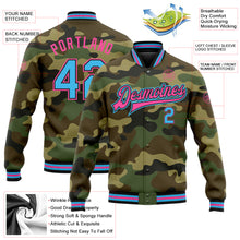 Load image into Gallery viewer, Custom Camo Sky Blue Black-Pink Bomber Full-Snap Varsity Letterman Salute To Service Jacket
