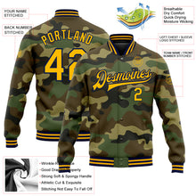 Load image into Gallery viewer, Custom Camo Gold-Navy Bomber Full-Snap Varsity Letterman Salute To Service Jacket
