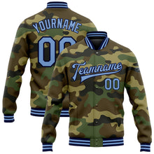 Load image into Gallery viewer, Custom Camo Light Blue-Navy Bomber Full-Snap Varsity Letterman Salute To Service Jacket
