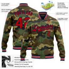 Load image into Gallery viewer, Custom Camo Red-Navy Bomber Full-Snap Varsity Letterman Salute To Service Jacket
