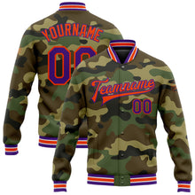 Load image into Gallery viewer, Custom Camo Purple-Orange Bomber Full-Snap Varsity Letterman Salute To Service Jacket
