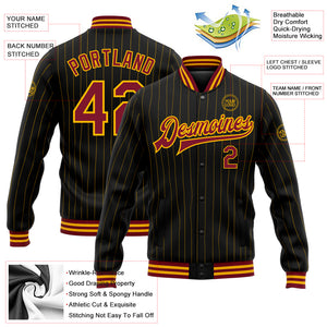 Custom Black Gold Pinstripe Crimson Bomber Full-Snap Varsity Letterman Jacket