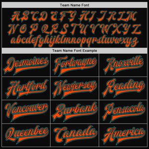 Custom Black Teal Pinstripe Orange Bomber Full-Snap Varsity Letterman Jacket