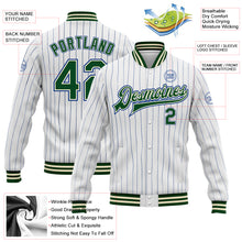 Load image into Gallery viewer, Custom White Royal Pinstripe Green-Cream Bomber Full-Snap Varsity Letterman Jacket
