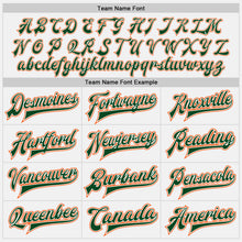 Load image into Gallery viewer, Custom White Green Pinstripe Orange Bomber Full-Snap Varsity Letterman Jacket
