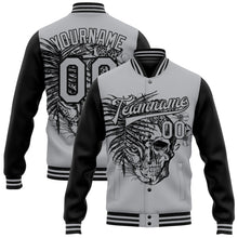 Load image into Gallery viewer, Custom Gray Black Tropical Plant Leopard Skull Fashion 3D Bomber Full-Snap Varsity Letterman Two Tone Jacket

