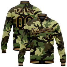 Load image into Gallery viewer, Custom Camo Black-Old Gold Jungle Camouflage 3D Bomber Full-Snap Varsity Letterman Salute To Service Jacket
