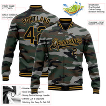 Load image into Gallery viewer, Custom Camo Black-Old Gold Jungle Camouflage 3D Bomber Full-Snap Varsity Letterman Salute To Service Jacket
