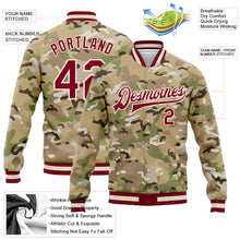 Load image into Gallery viewer, Custom Camo Maroon-Cream Desert Camouflage 3D Bomber Full-Snap Varsity Letterman Salute To Service Jacket
