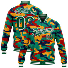 Load image into Gallery viewer, Custom Camo Kelly Green-White Fluorescent Camouflage 3D Bomber Full-Snap Varsity Letterman Salute To Service Jacket
