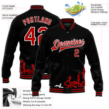 Load image into Gallery viewer, Custom Graffiti Pattern Red-Black Dark Abstract Urban Street Art 3D Bomber Full-Snap Varsity Letterman Jacket
