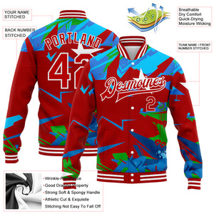 Custom Graffiti Pattern Red-White Hiphop Abstract Urban Street Art 3D Bomber Full-Snap Varsity Letterman Jacket