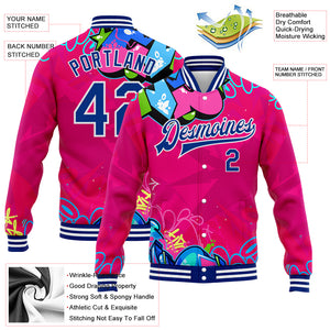 Custom Graffiti Pattern Royal-White Hiphop Abstract Urban Street Art 3D Bomber Full-Snap Varsity Letterman Jacket