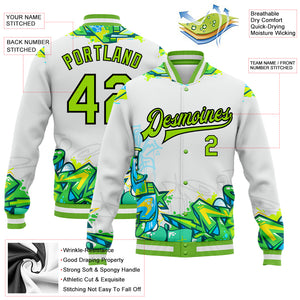 Custom Graffiti Pattern Neon Green-Black Trendy Abstract Urban Street Art 3D Bomber Full-Snap Varsity Letterman Jacket