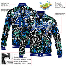 Load image into Gallery viewer, Custom Graffiti Pattern Royal-White Abstract Grunge Art 3D Bomber Full-Snap Varsity Letterman Jacket
