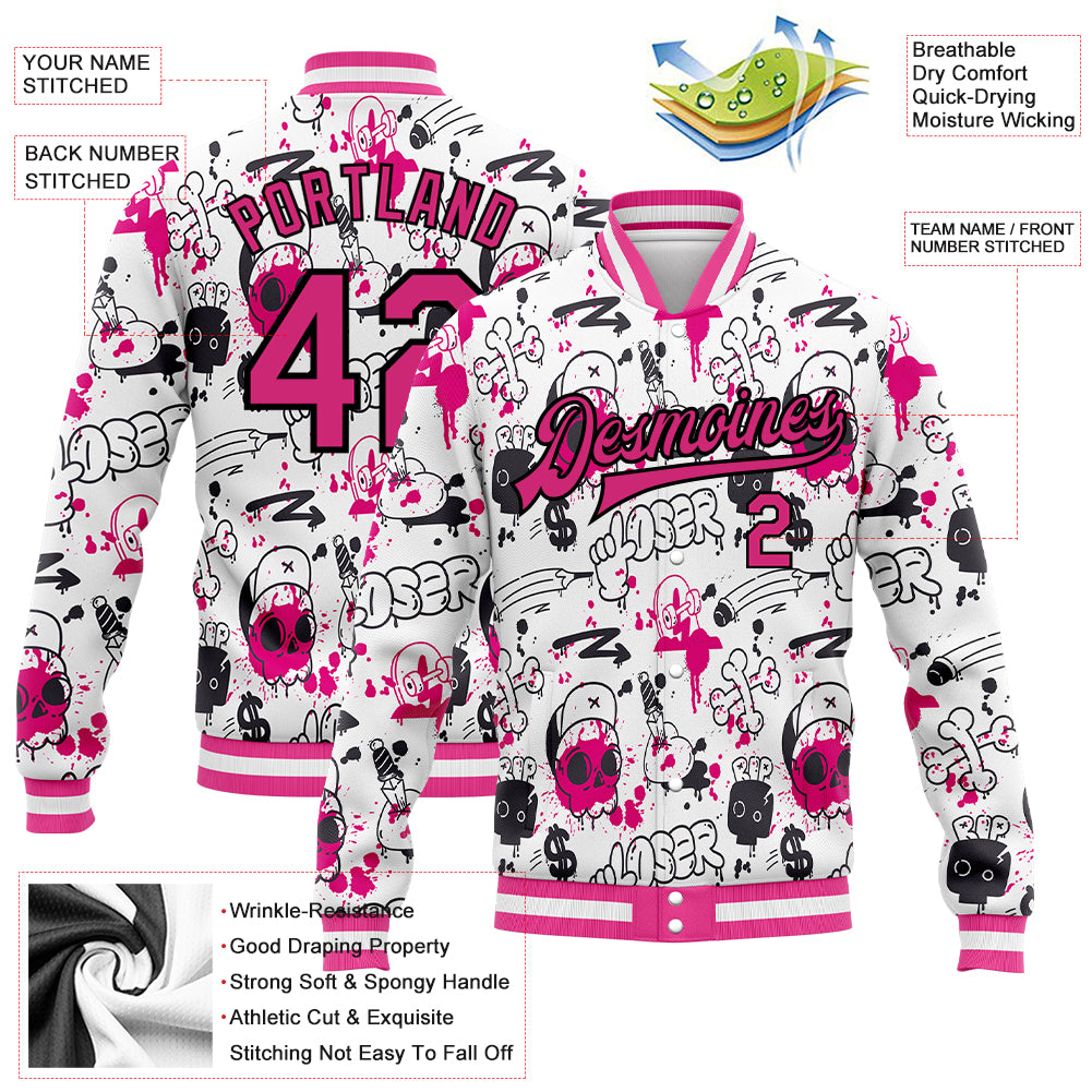 Custom Graffiti Pattern Pink-Black Abstract Grunge Art 3D Bomber Full ...