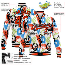 Load image into Gallery viewer, Custom Graffiti Pattern Orange-Black Abstract Grunge Art 3D Bomber Full-Snap Varsity Letterman Jacket
