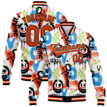 Load image into Gallery viewer, Custom Graffiti Pattern Orange-Black Abstract Grunge Art 3D Bomber Full-Snap Varsity Letterman Jacket
