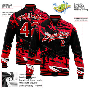 Custom Graffiti Pattern Red-White Dark Black Abstract Urban Street Art 3D Bomber Full-Snap Varsity Letterman Jacket