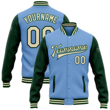 Load image into Gallery viewer, Custom Light Blue Cream-Green Bomber Full-Snap Varsity Letterman Two Tone Jacket
