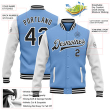 Load image into Gallery viewer, Custom Light Blue Black-White Bomber Full-Snap Varsity Letterman Two Tone Jacket
