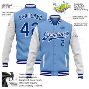 Custom Light Blue Royal-White Bomber Full-Snap Varsity Letterman Two Tone Jacket