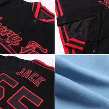 Load image into Gallery viewer, Custom Light Blue Red-White Bomber Full-Snap Varsity Letterman Two Tone Jacket
