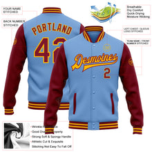 Load image into Gallery viewer, Custom Light Blue Crimson-Gold Bomber Full-Snap Varsity Letterman Two Tone Jacket
