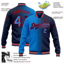 Load image into Gallery viewer, Custom Navy Electric Blue-Red Bomber Full-Snap Varsity Letterman Gradient Fashion Jacket
