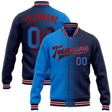 Load image into Gallery viewer, Custom Navy Electric Blue-Red Bomber Full-Snap Varsity Letterman Gradient Fashion Jacket
