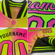 Load image into Gallery viewer, Custom Neon Yellow Bay Orange-Black Bomber Full-Snap Varsity Letterman Gradient Fashion Jacket
