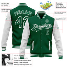 Load image into Gallery viewer, Custom Kelly Green White Bomber Full-Snap Varsity Letterman Two Tone Jacket
