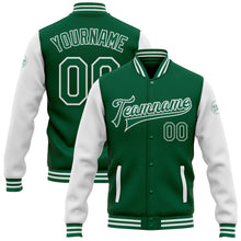 Load image into Gallery viewer, Custom Kelly Green White Bomber Full-Snap Varsity Letterman Two Tone Jacket
